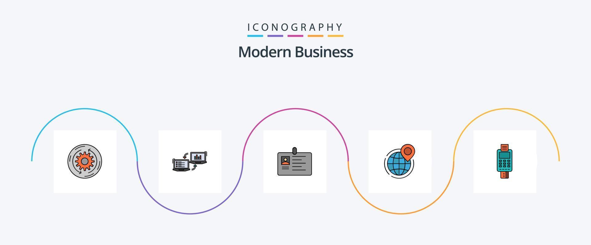 Modern Business Line Filled Flat 5 Icon Pack Including pass. id card. connection. id. business vector