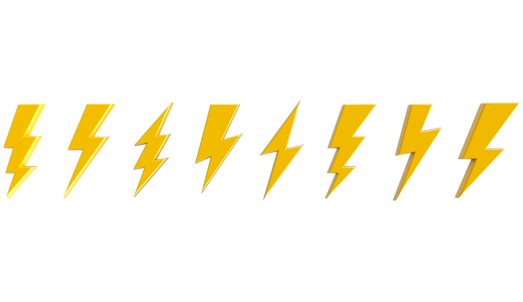 3D Set lightning bolt. Thunderbolt on transparent PNG Background.