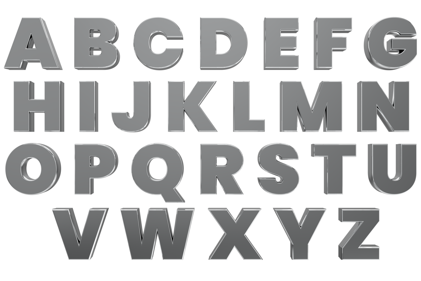 Silver letters, English alphabet, Instant Download Digital PNG