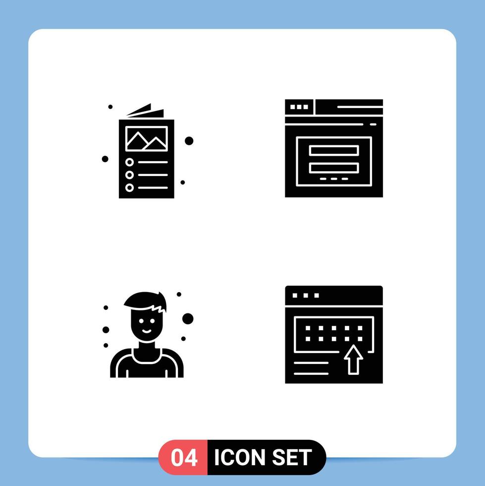 Universal Icon Symbols Group of 4 Modern Solid Glyphs of ad athlete catalogue web sportsman Editable Vector Design Elements