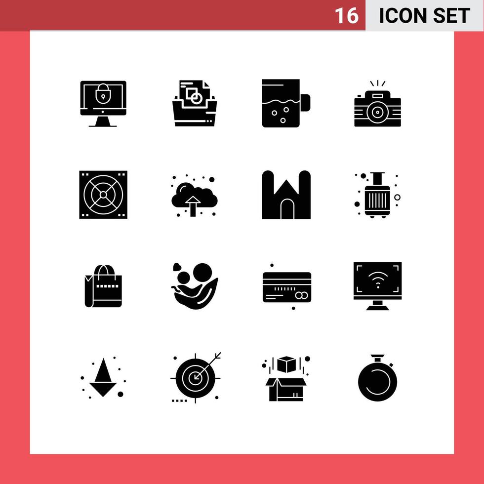 Solid Glyph Pack of 16 Universal Symbols of bath image cup picture photography Editable Vector Design Elements