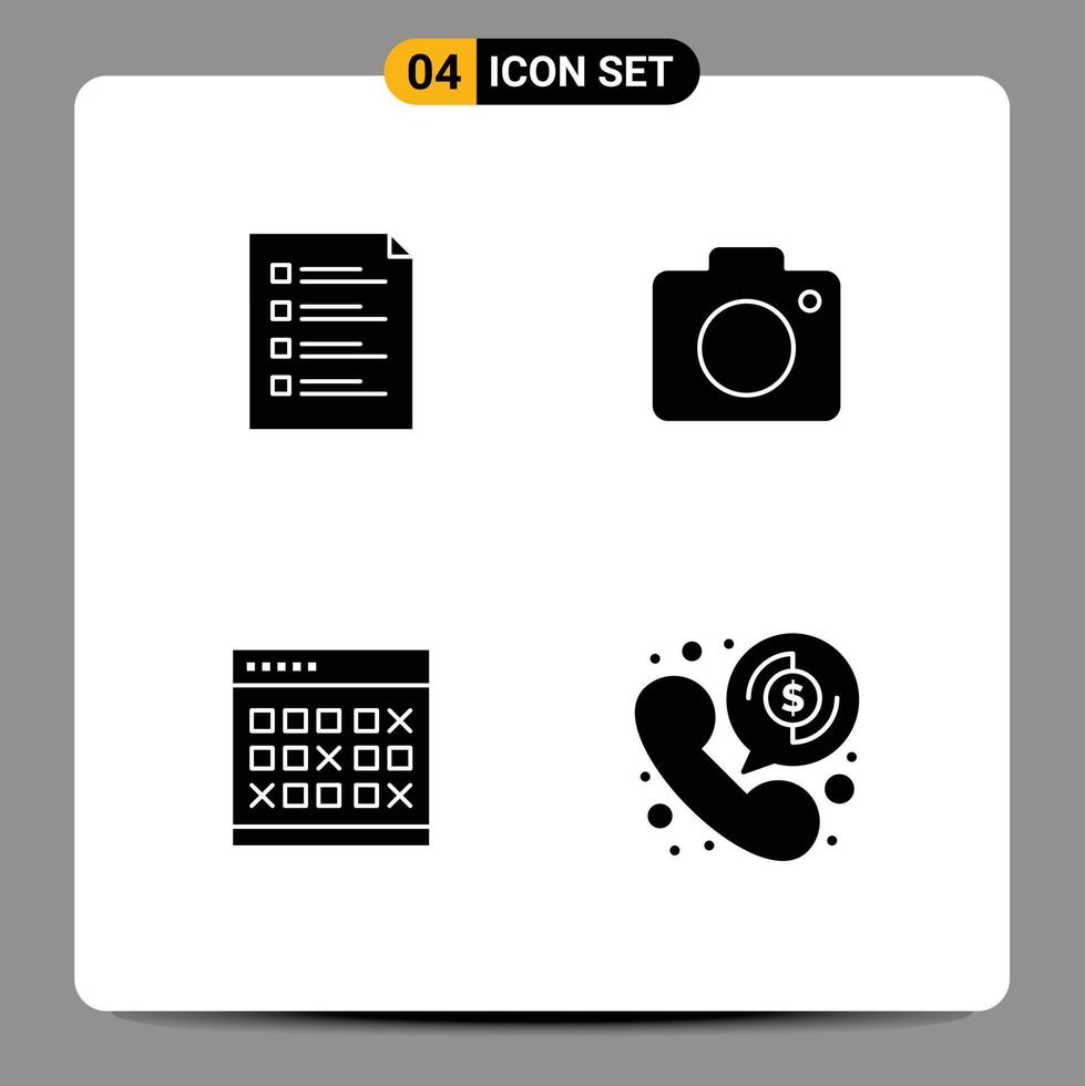 4 Creative Icons Modern Signs and Symbols of checklist photo list testing calendar Editable Vector Design Elements