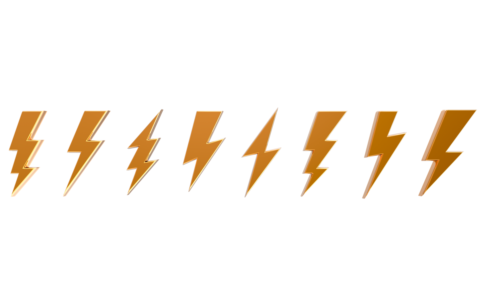 3D Set lightning bolt. Thunderbolt on transparent PNG Background