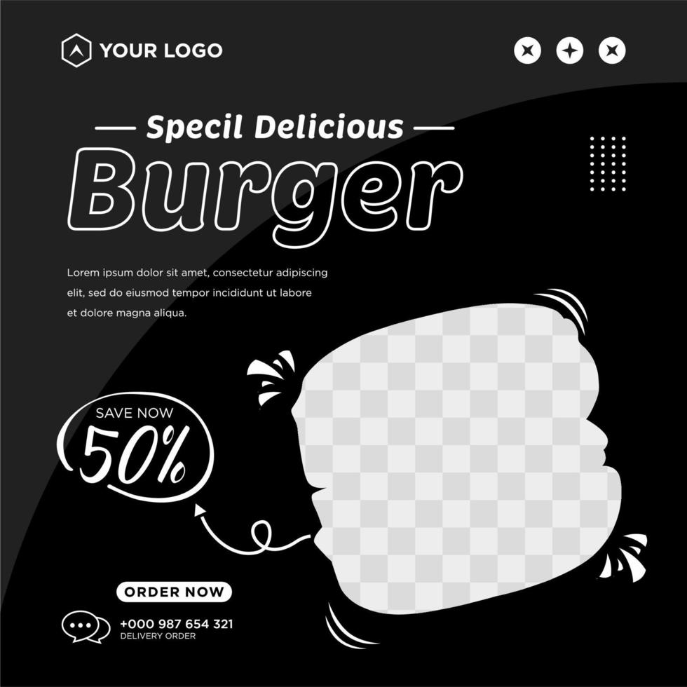 Delicious food menu and restaurant social media post template vector