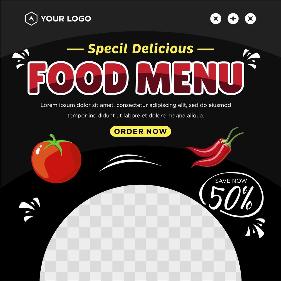 Delicious food menu and restaurant social media post template vector