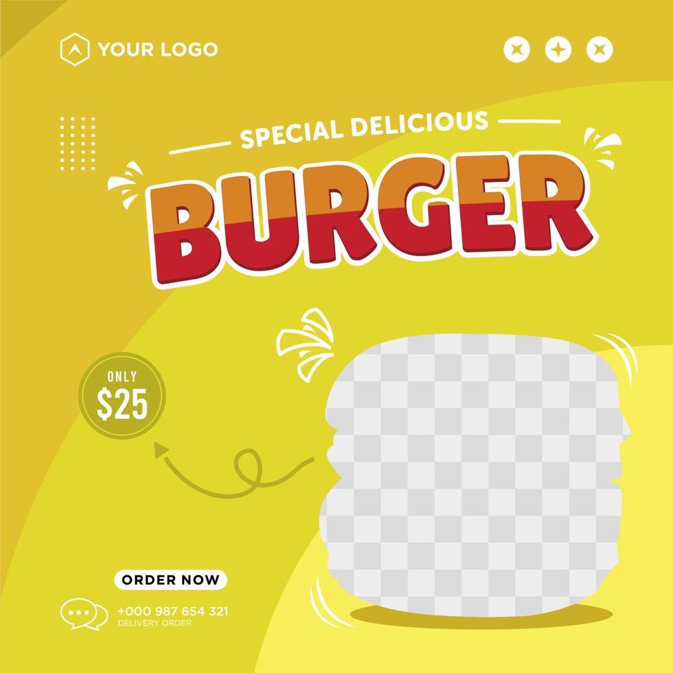 Delicious food menu and restaurant social media post template vector