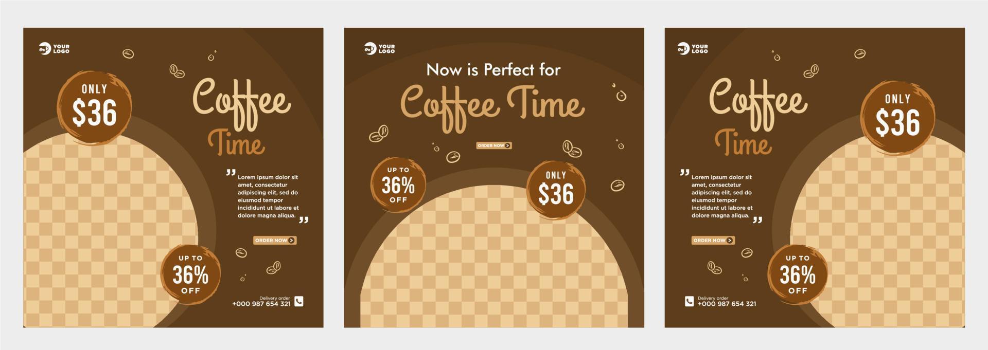 Coffee social media post template vector