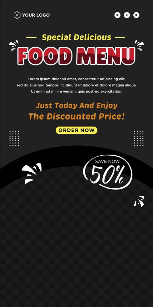 Delicious food menu and restaurant social media post template vector