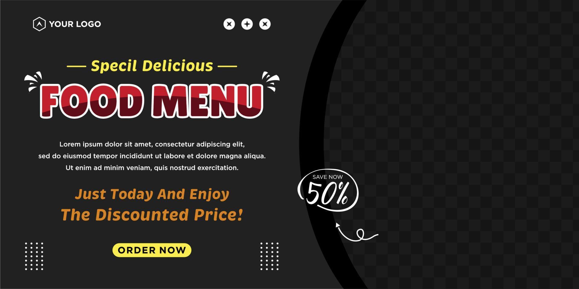 Delicious food menu and restaurant social media post template vector