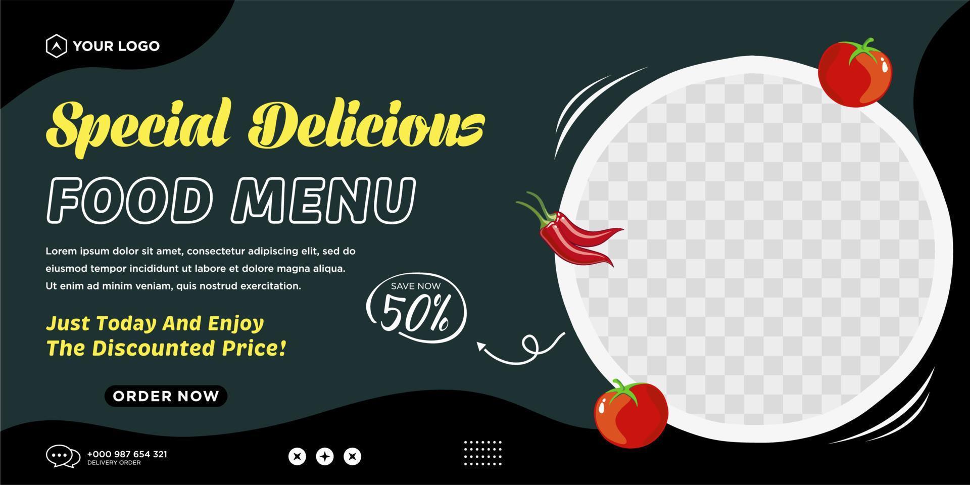 Delicious food menu and restaurant social media post template vector