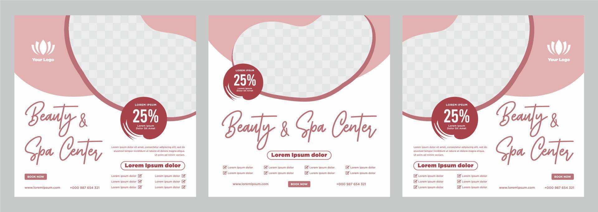 plantilla de publicación o banner de redes sociales de belleza y spa vector