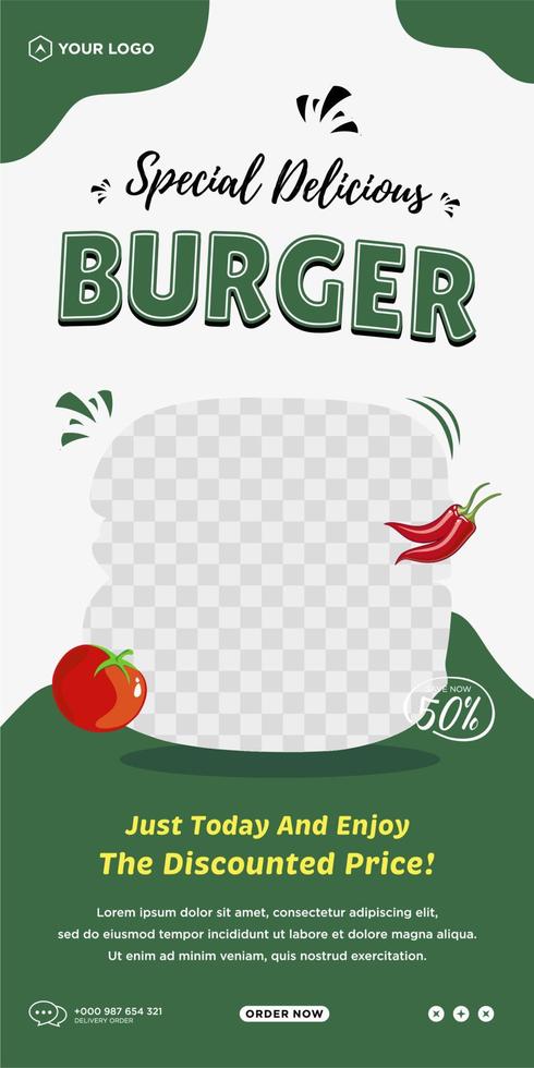 Delicious food menu and restaurant social media post template vector