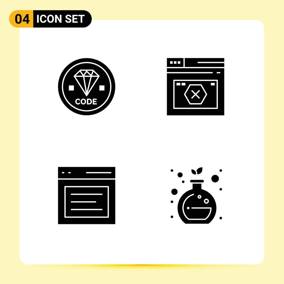 User Interface Pack of 4 Basic Solid Glyphs of code error development page hero Editable Vector Design Elements