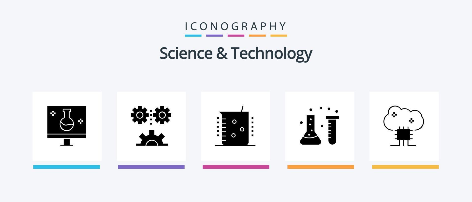 Science And Technology Glyph 5 Icon Pack Including cloud networking. cloud based services. mechanization. laboratory. chemical industry. Creative Icons Design vector