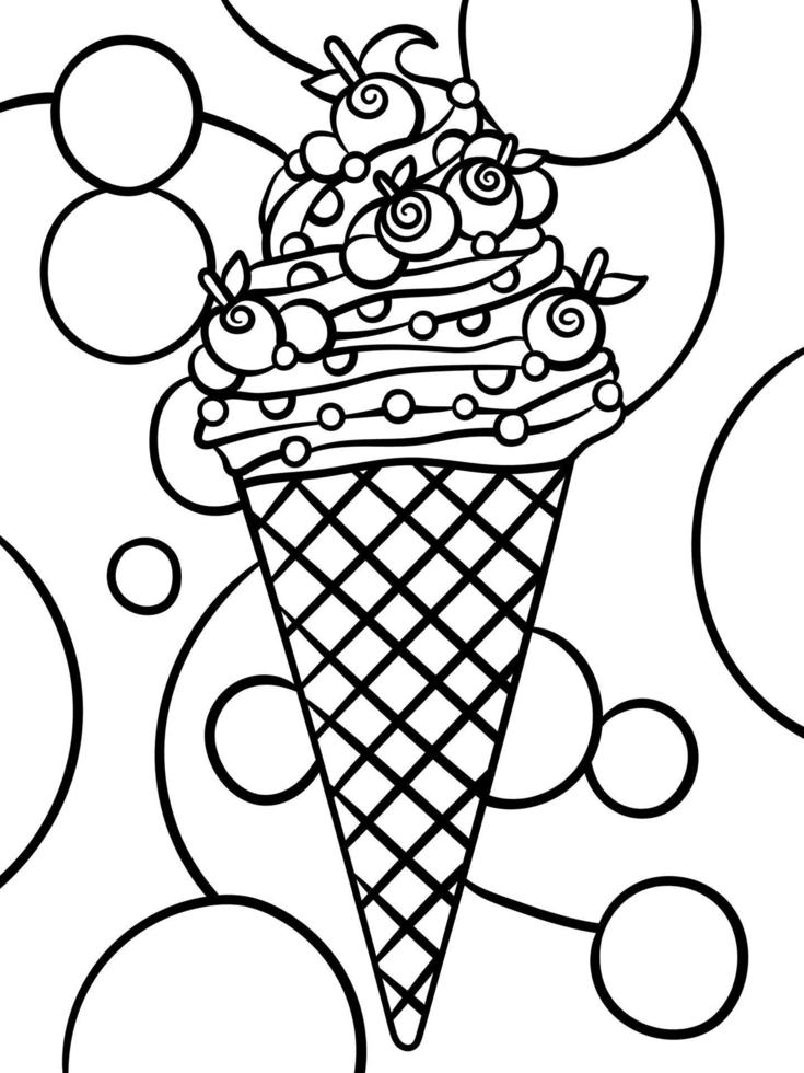 Ice Cream In Cone Sweet Food Coloring Page vector