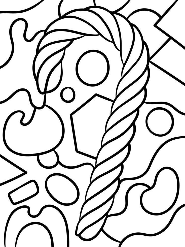 Candy Cane Sweet Food Coloring Page for Kids vector