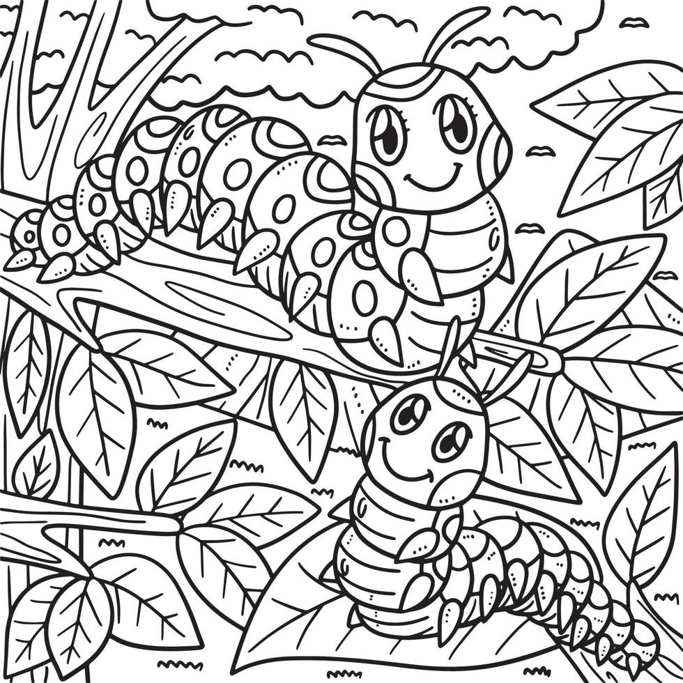 Mother Caterpillar and Baby Caterpillar Coloring vector