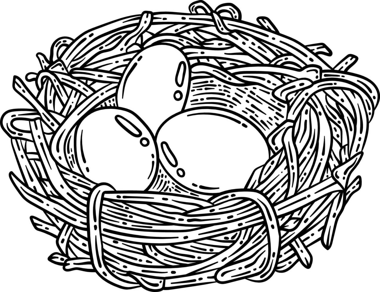 Nest With Eggs Spring Coloring Page for Adults vector