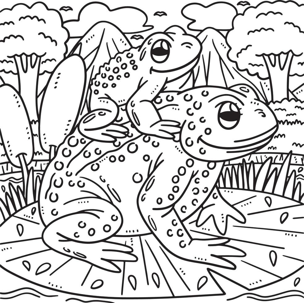 Mother Frog and Baby Frog Coloring Page for Kids vector