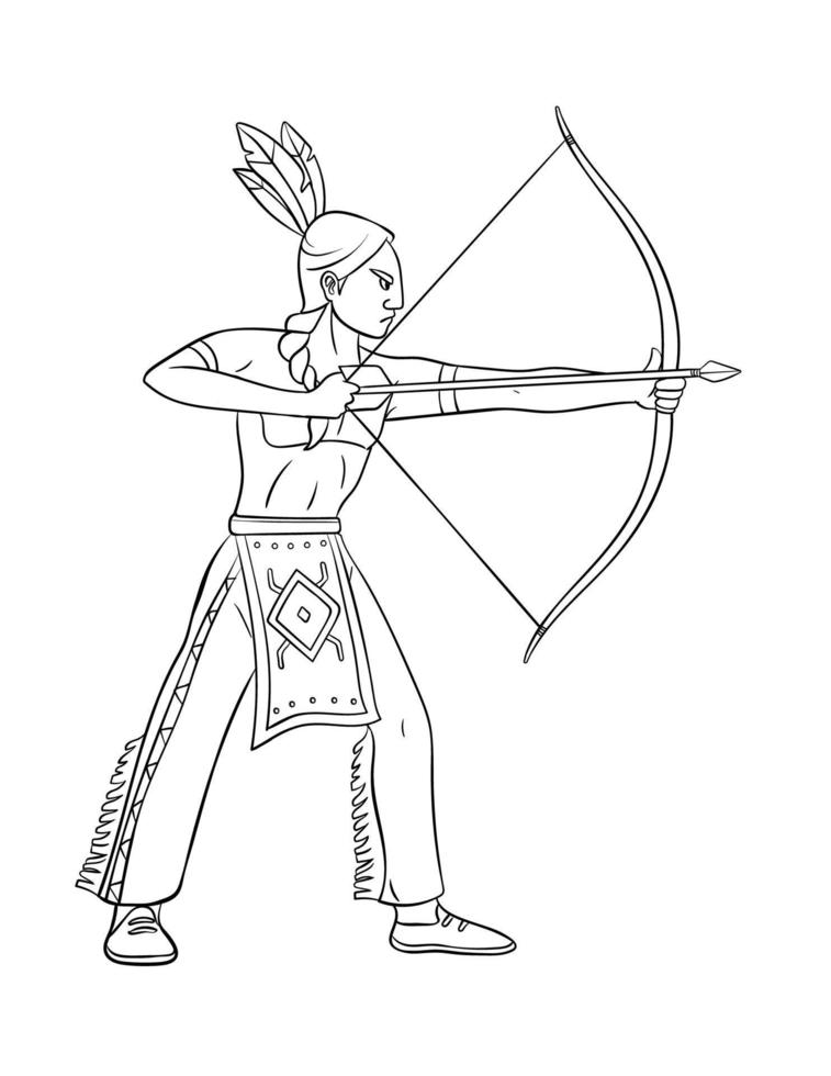 indio nativo americano con arco y flecha aislado vector