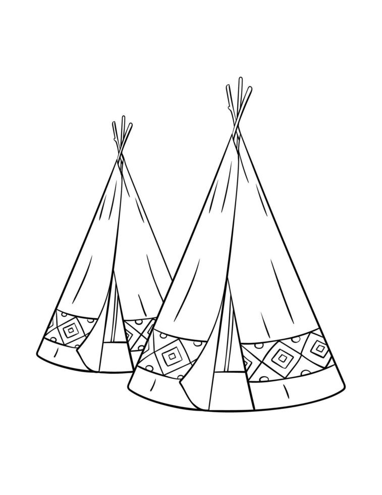Native American Indian Tepee Isolated Coloring vector