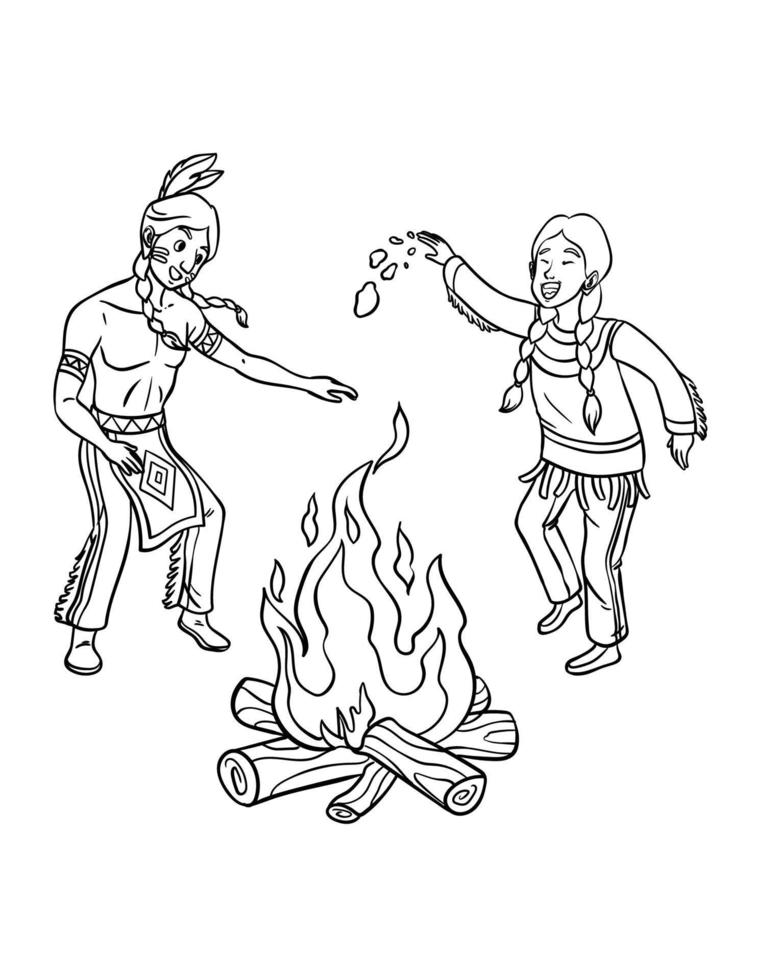 Native American Indian Fire Dancing Isolated vector