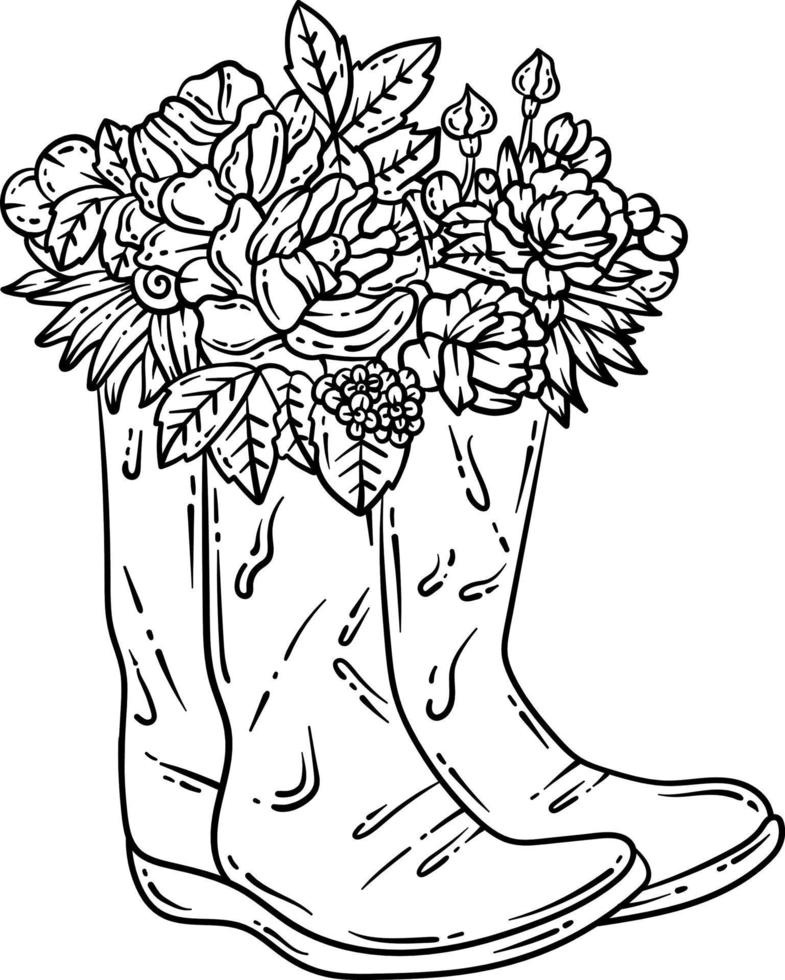 botas de goma flor primavera adulto página para colorear vector