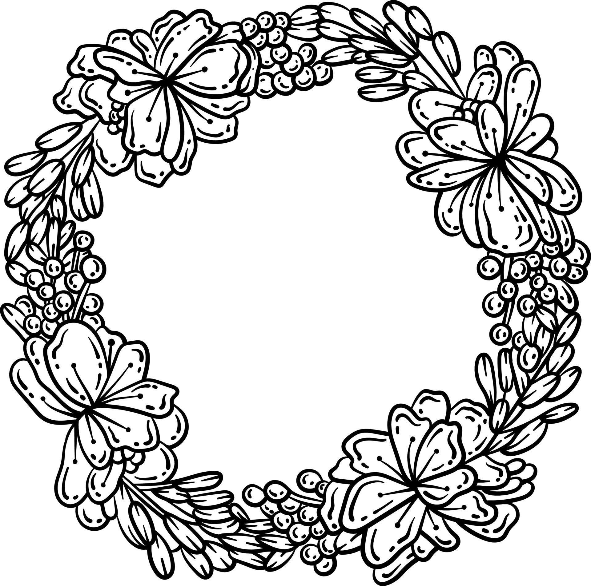 Flower Wreath Spring Coloring Page for Adults 17197896 Vector Art at Vecteezy