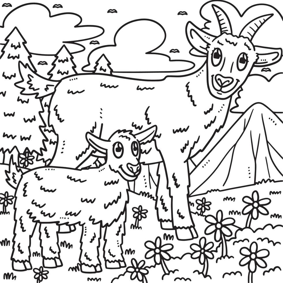 Mother Goat and Baby Goat Coloring Page for Kids vector