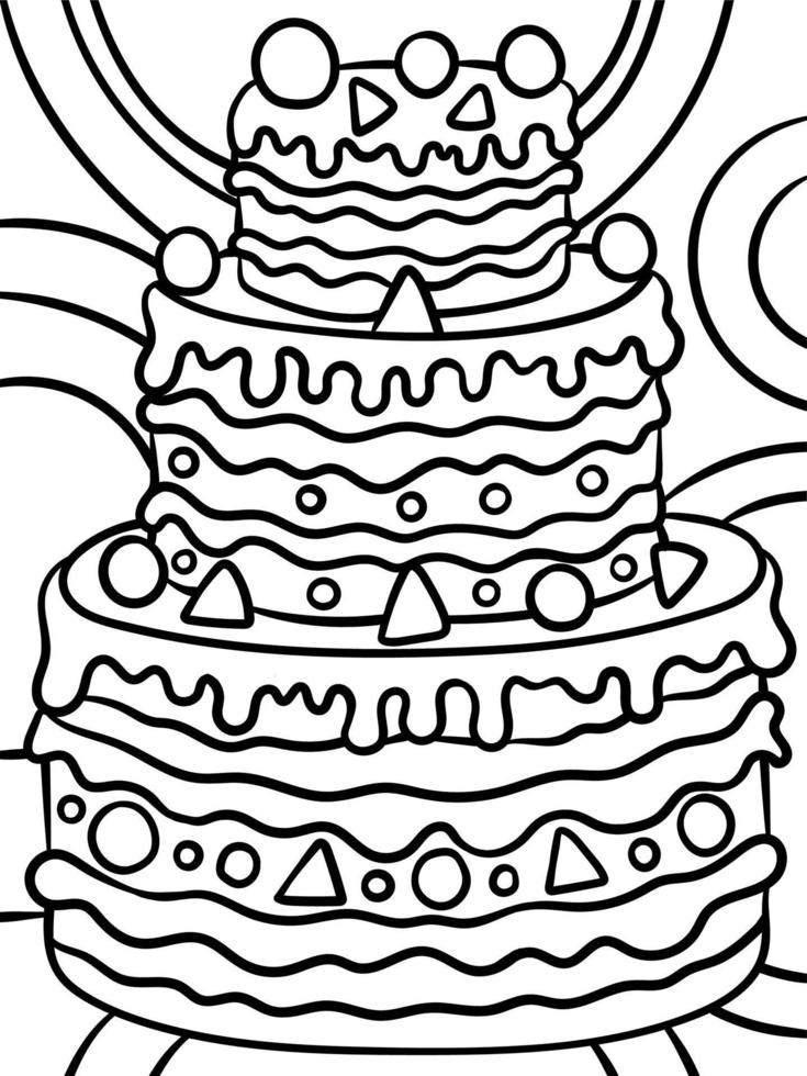 Three Layer Cake Sweet Food Coloring Page for Kids vector