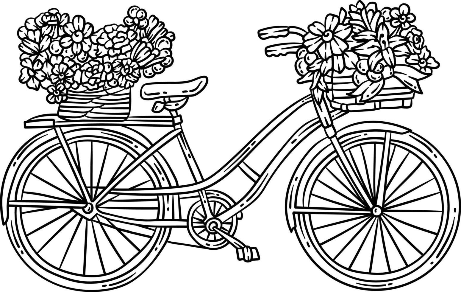 Bicycle Flowers Spring Coloring Page for Adults vector