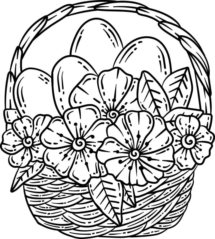 Basket with Egg Spring Coloring Page for Adults vector