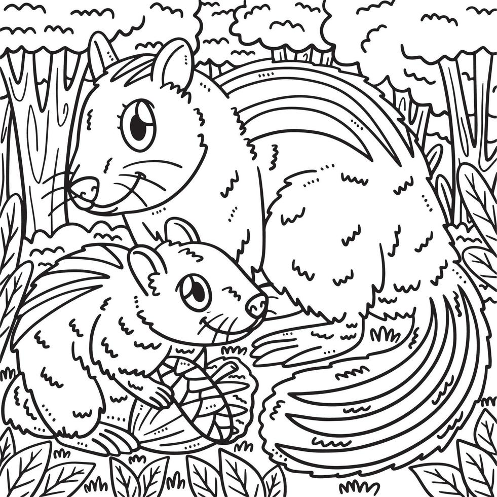 Mother Chipmunk and Baby Chipmunk Coloring Page vector