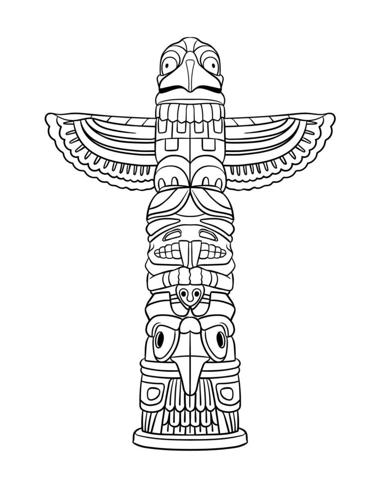 Native American Indian Totem Isolated Coloring vector