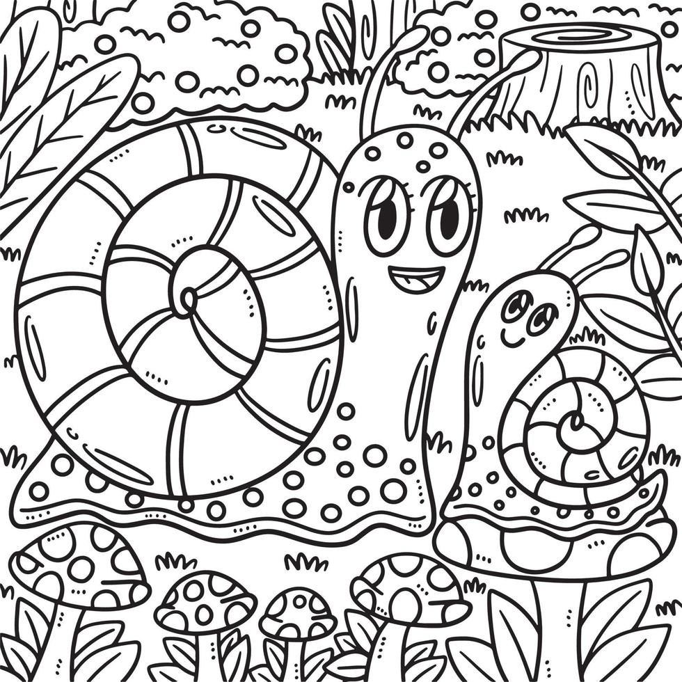 Mother Snail and Baby Snail Coloring Page for Kids vector