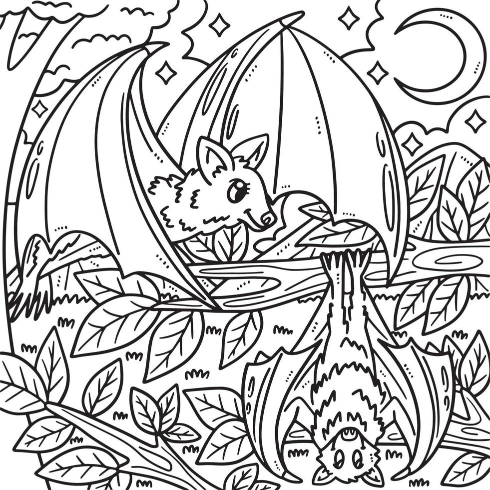 Mother Bat and Baby Bat Coloring Page for Kids vector