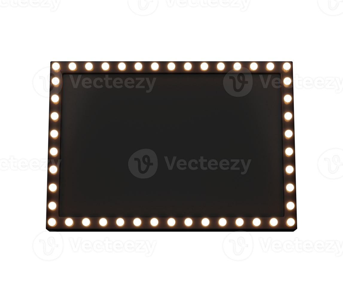 Tabuleta preta retrô 3d com lâmpada amarela brilhante. conceito de design de outdoor para cinema, cassino, marquise ou boate. renderização 3d de alta qualidade png