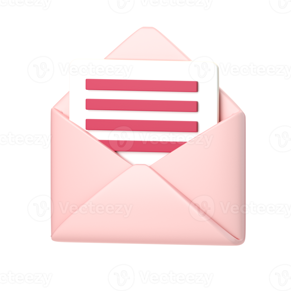 3d open mail icon. Concept of mail, new message, notification or envelope. 3d high quality render png