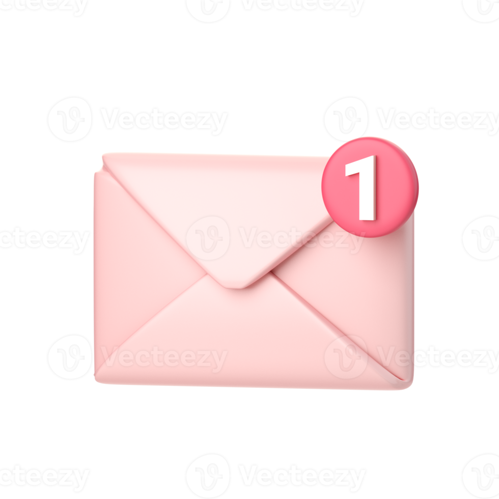 3d mail with notification icon. Concept of love mail , Valentines day new message, notification or envelope. 3d high quality render isolated png