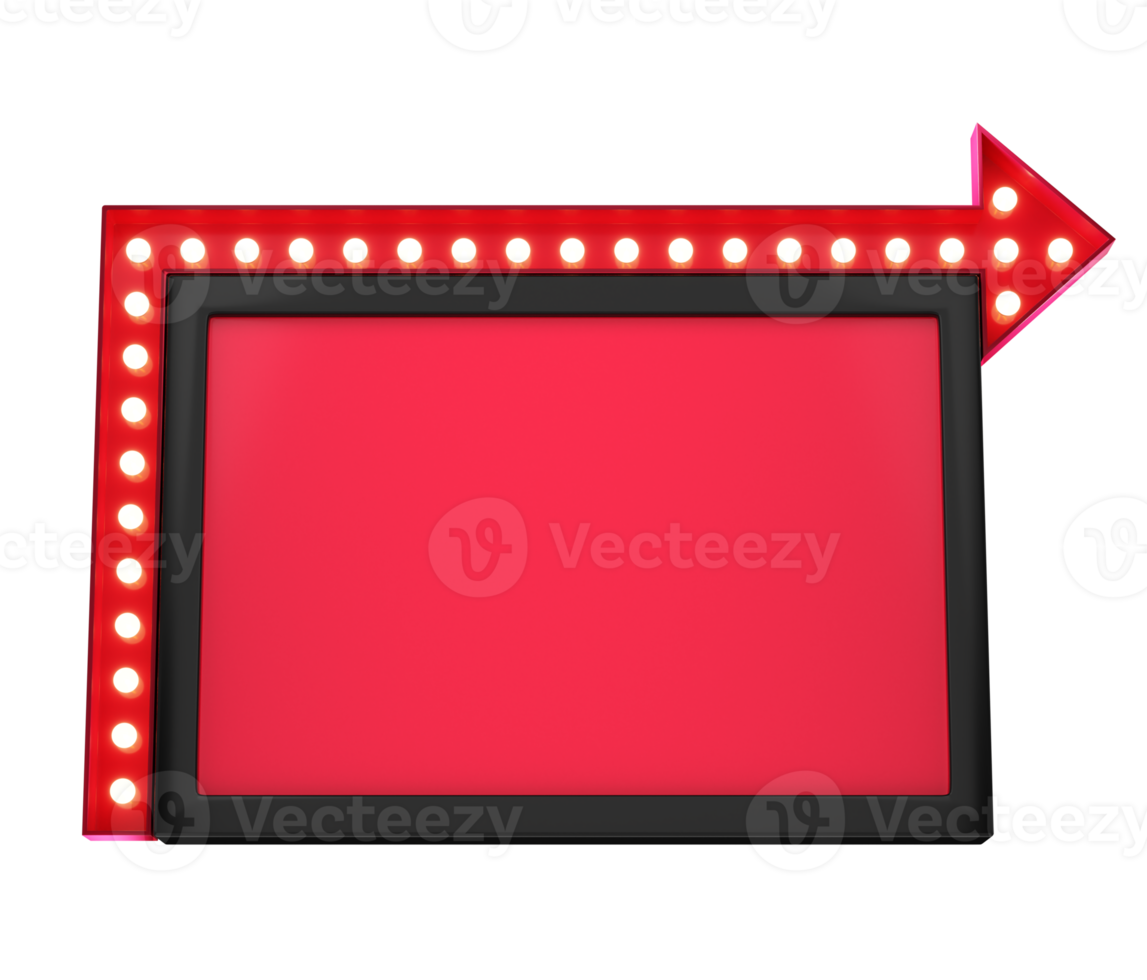 Tabuleta retrô 3D com lâmpada amarela brilhante. conceito de design de outdoor para cinema, cassino, marquise ou boate. renderização 3d de alta qualidade png