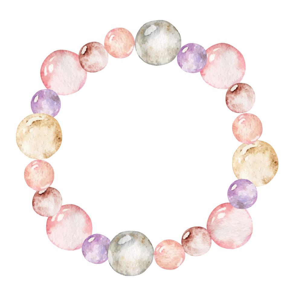 Watercolor hand drawn wreath of pastel bubbles for Valentine's day. Isolated on white background. Design for paper, love and greeting cards, textile, print, wallpaper, wedding vector