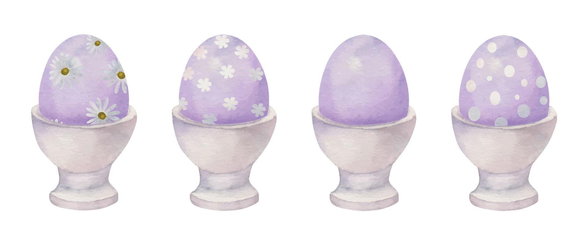 acuarela dibujada a mano celebración de pascua clipart. juego de huevos pintados en tazas de porcelana. color pastel. aislado sobre fondo blanco. para invitaciones, regalos, tarjetas de felicitación, estampados, textiles vector