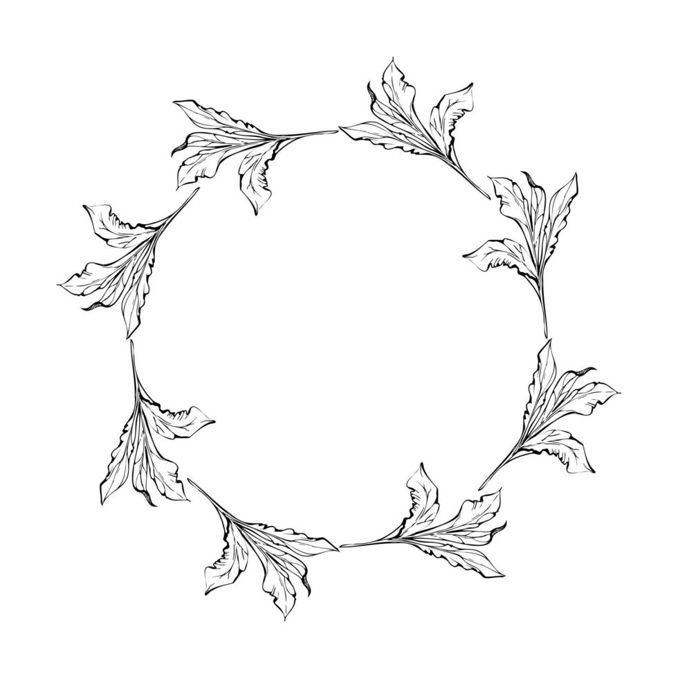 Hand drawn vector circle frame wreath arrangement with peony flowers, buds and leaves. Isolated on white background. Design for invitations, wedding or greeting cards, wallpaper, print, textile