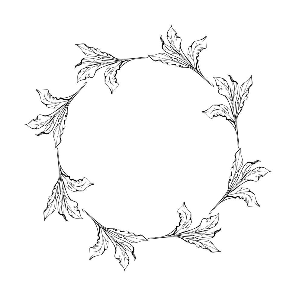 Hand drawn vector circle frame wreath arrangement with peony flowers, buds and leaves. Isolated on white background. Design for invitations, wedding or greeting cards, wallpaper, print, textile