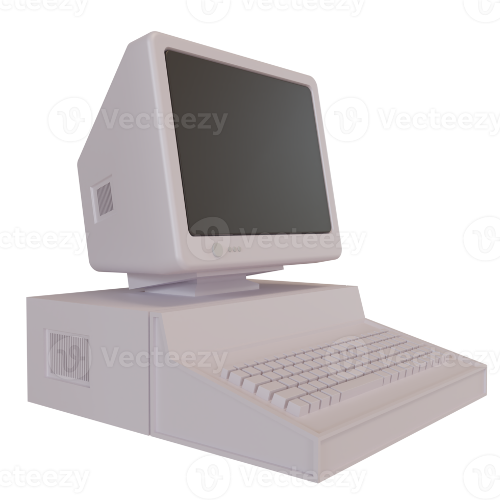 White old fashioned personal computer vintage style. 3d illustration png