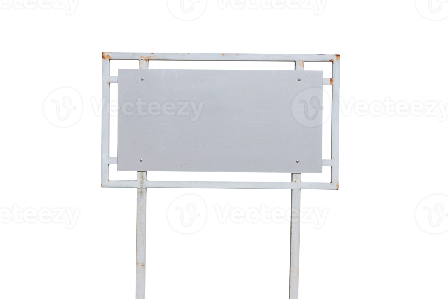 Realistic white traffic sign on two metal poles isolated on transparent background. Rectangular blank traffic road empty sign. Mock up template for your design. png