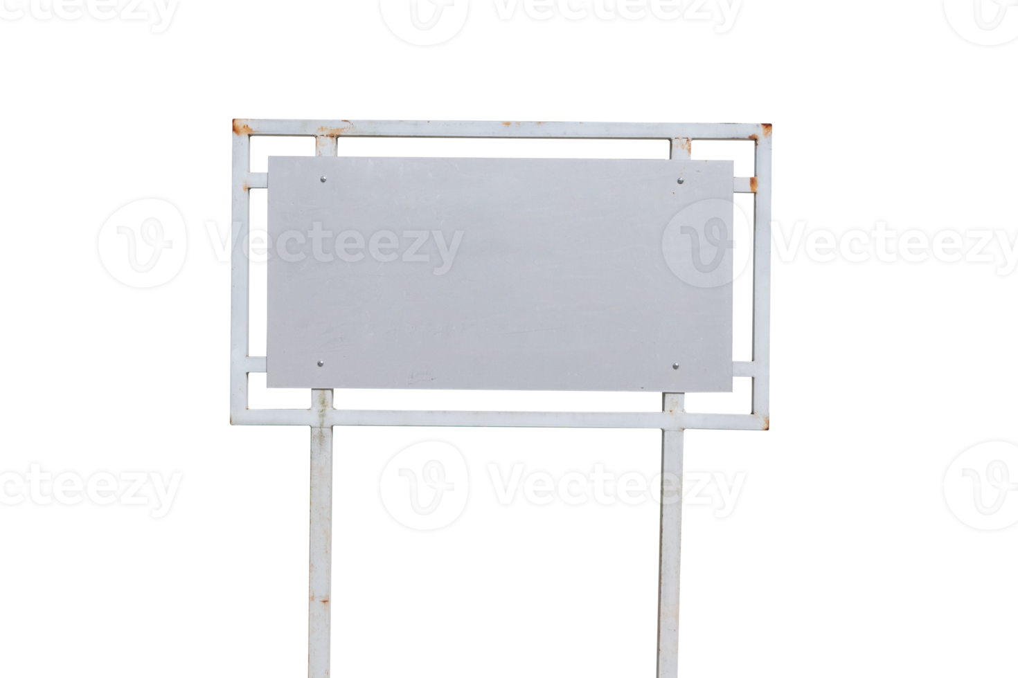 sinal de tráfego branco realista em dois postes de metal isolados em fundo transparente. sinal vazio de estrada de tráfego em branco retangular. mock up modelo para seu projeto. png