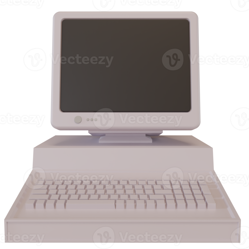 White old fashioned personal computer vintage style. 3d illustration png