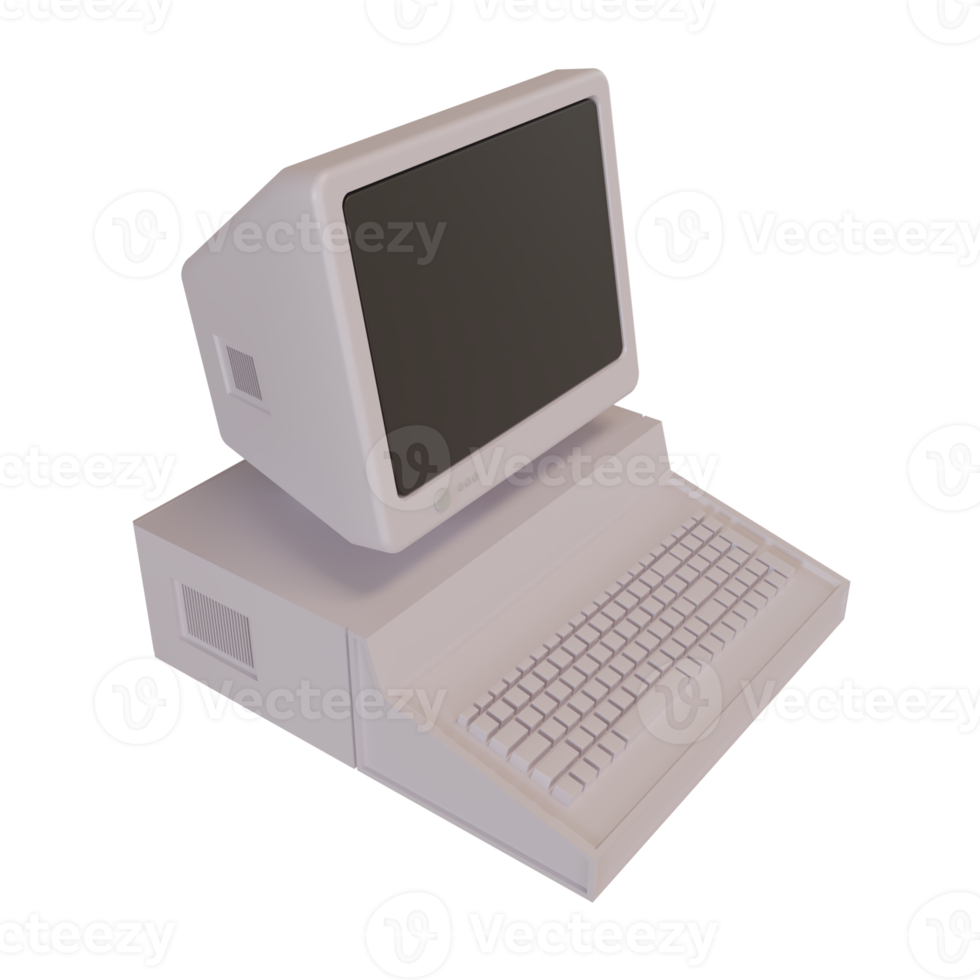 White old fashioned personal computer vintage style. 3d illustration png