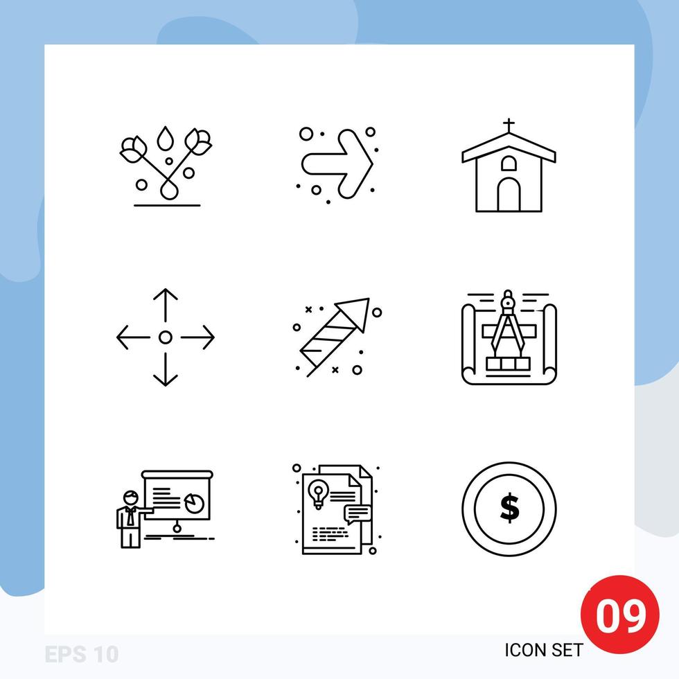 User Interface Pack of 9 Basic Outlines of celebration firecracker celebration full screen arrow Editable Vector Design Elements